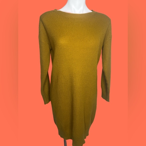 2010s Mustard Yellow Open-Back Knit Sweater Dress size medium - Picture 1 of 4